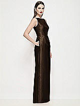 Side View Thumbnail - Espresso Bateau Neck Satin Maxi Dress with Pleated Column Skirt