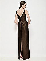 Rear View Thumbnail - Espresso Bateau Neck Satin Maxi Dress with Pleated Column Skirt