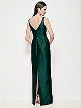 Rear View Thumbnail - Evergreen Bateau Neck Satin Maxi Dress with Pleated Column Skirt