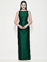Front View Thumbnail - Hunter Green Bateau Neck Satin Maxi Dress with Pleated Column Skirt