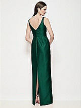 Rear View Thumbnail - Hunter Green Bateau Neck Satin Maxi Dress with Pleated Column Skirt