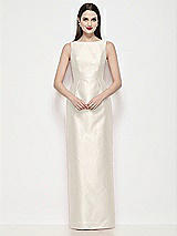 Front View Thumbnail - Ivory Bateau Neck Satin Maxi Dress with Pleated Column Skirt