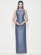 Front View Thumbnail - Larkspur Blue Bateau Neck Satin Maxi Dress with Pleated Column Skirt
