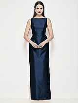 Front View Thumbnail - Midnight Navy Bateau Neck Satin Maxi Dress with Pleated Column Skirt