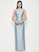 Front View Thumbnail - Mist Bateau Neck Satin Maxi Dress with Pleated Column Skirt