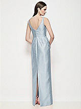 Rear View Thumbnail - Mist Bateau Neck Satin Maxi Dress with Pleated Column Skirt