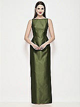 Front View Thumbnail - Olive Green Bateau Neck Satin Maxi Dress with Pleated Column Skirt