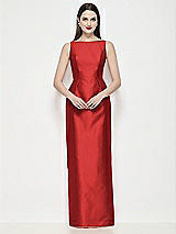 Front View Thumbnail - Poppy Red Bateau Neck Satin Maxi Dress with Pleated Column Skirt