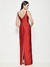 Rear View Thumbnail - Poppy Red Bateau Neck Satin Maxi Dress with Pleated Column Skirt