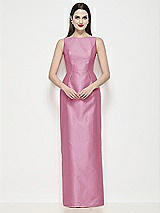 Front View Thumbnail - Powder Pink Bateau Neck Satin Maxi Dress with Pleated Column Skirt