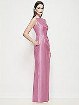 Side View Thumbnail - Powder Pink Bateau Neck Satin Maxi Dress with Pleated Column Skirt