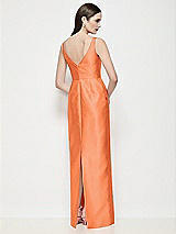 Rear View Thumbnail - Portofino Orange Bateau Neck Satin Maxi Dress with Pleated Column Skirt