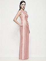 Side View Thumbnail - Rose Bateau Neck Satin Maxi Dress with Pleated Column Skirt