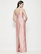 Rear View Thumbnail - Rose Bateau Neck Satin Maxi Dress with Pleated Column Skirt