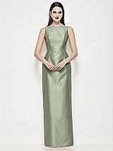 Front View Thumbnail - Sage Bateau Neck Satin Maxi Dress with Pleated Column Skirt