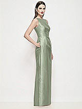 Side View Thumbnail - Sage Bateau Neck Satin Maxi Dress with Pleated Column Skirt