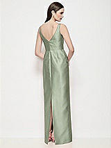 Rear View Thumbnail - Sage Bateau Neck Satin Maxi Dress with Pleated Column Skirt