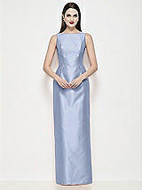 Front View Thumbnail - Sky Blue Bateau Neck Satin Maxi Dress with Pleated Column Skirt