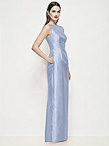 Side View Thumbnail - Sky Blue Bateau Neck Satin Maxi Dress with Pleated Column Skirt