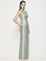 Side View Thumbnail - Willow Green Bateau Neck Satin Maxi Dress with Pleated Column Skirt