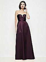 Front View Thumbnail - Deep Plum Strapless Pleated U-Wire Satin Maxi Dress with Semi Circle Skirt