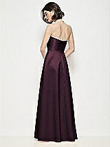 Rear View Thumbnail - Deep Plum Strapless Pleated U-Wire Satin Maxi Dress with Semi Circle Skirt