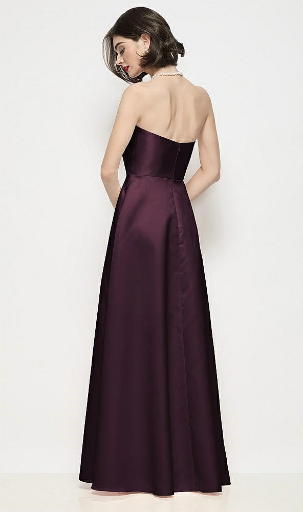 Back View - Deep Plum Strapless Pleated U-Wire Satin Maxi Dress with Semi Circle Skirt