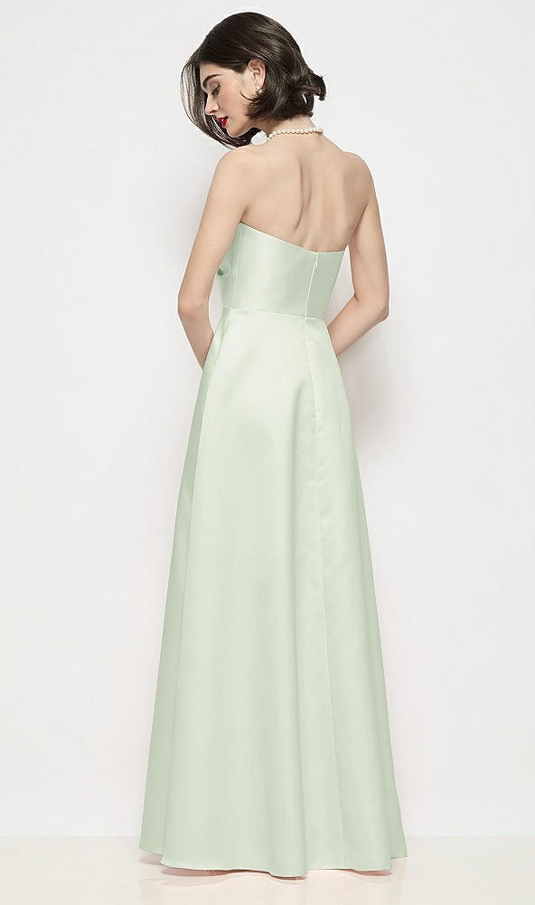 Back View - Mint Green Strapless Pleated U-Wire Satin Maxi Dress with Semi Circle Skirt