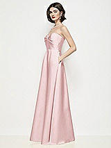 Side View Thumbnail - Ballet Pink Strapless Pleated U-Wire Satin Maxi Dress with Semi Circle Skirt