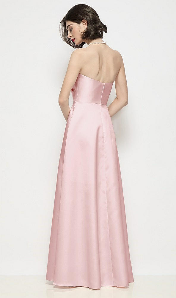 Back View - Ballet Pink Strapless Pleated U-Wire Satin Maxi Dress with Semi Circle Skirt