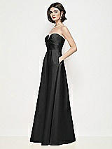 Side View Thumbnail - Black Strapless Pleated U-Wire Satin Maxi Dress with Semi Circle Skirt