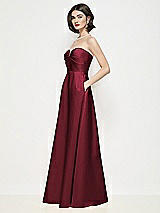 Side View Thumbnail - Cabernet Strapless Pleated U-Wire Satin Maxi Dress with Semi Circle Skirt