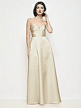 Front View Thumbnail - Champagne Strapless Pleated U-Wire Satin Maxi Dress with Semi Circle Skirt
