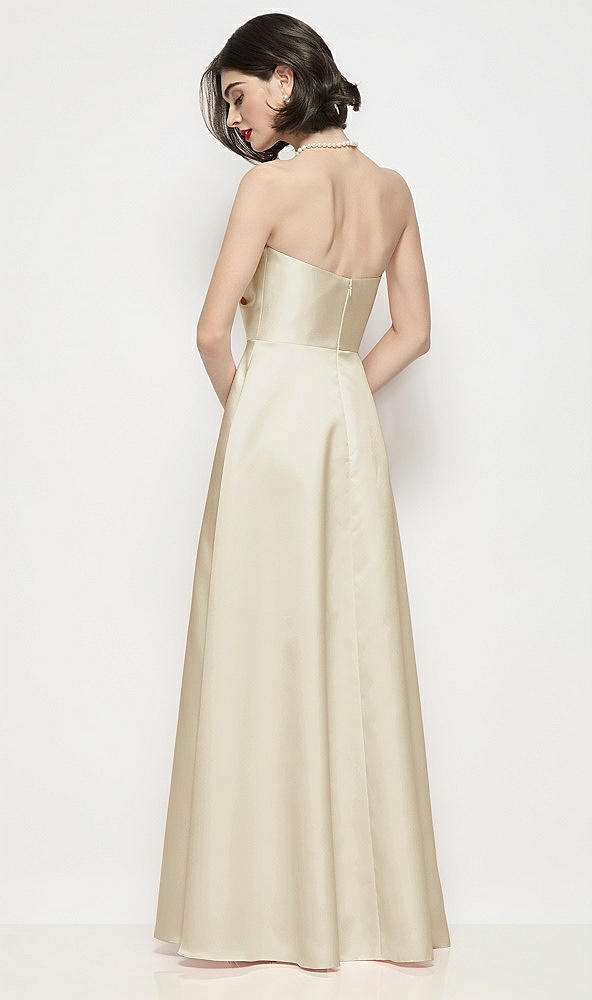 Back View - Champagne Strapless Pleated U-Wire Satin Maxi Dress with Semi Circle Skirt