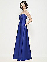 Side View Thumbnail - Cobalt Blue Strapless Pleated U-Wire Satin Maxi Dress with Semi Circle Skirt