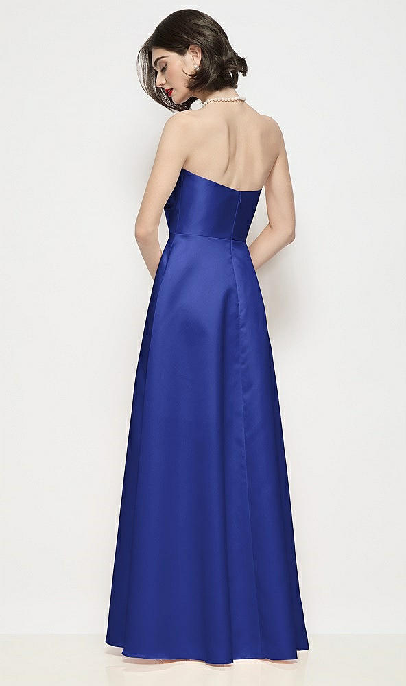 Back View - Cobalt Blue Strapless Pleated U-Wire Satin Maxi Dress with Semi Circle Skirt