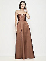 Front View Thumbnail - Cognac Strapless Pleated U-Wire Satin Maxi Dress with Semi Circle Skirt