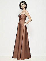 Side View Thumbnail - Cognac Strapless Pleated U-Wire Satin Maxi Dress with Semi Circle Skirt