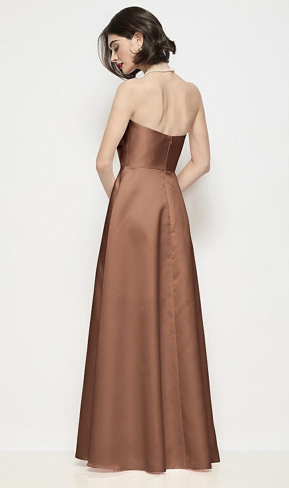 Back View - Cognac Strapless Pleated U-Wire Satin Maxi Dress with Semi Circle Skirt