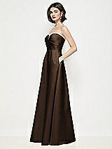 Side View Thumbnail - Espresso Strapless Pleated U-Wire Satin Maxi Dress with Semi Circle Skirt