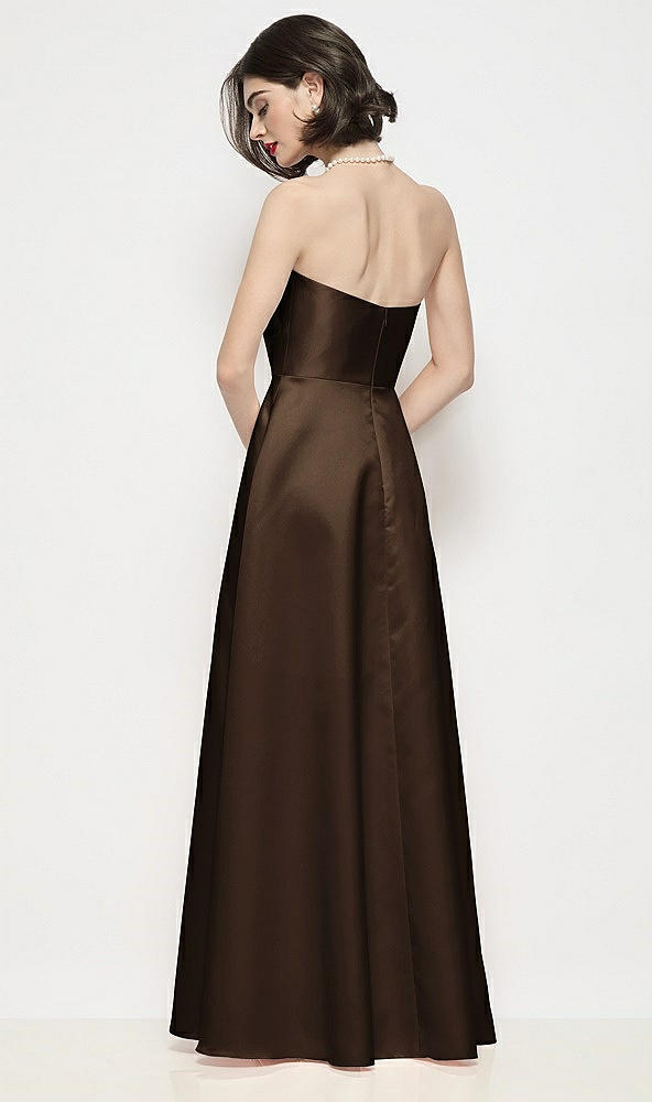 Back View - Espresso Strapless Pleated U-Wire Satin Maxi Dress with Semi Circle Skirt