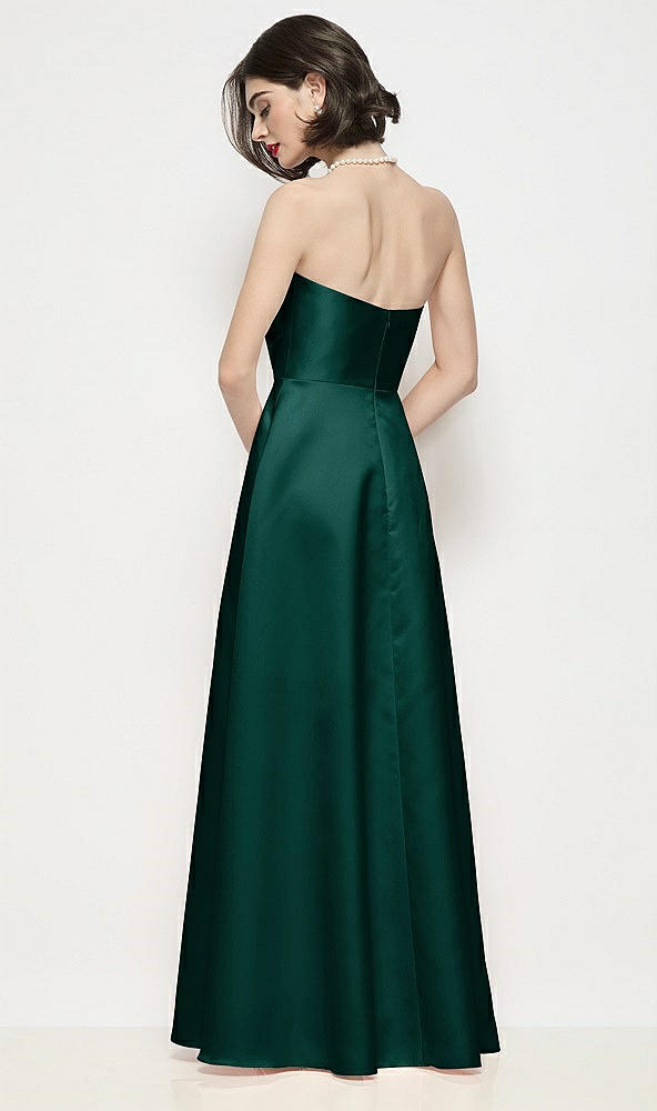 Back View - Evergreen Strapless Pleated U-Wire Satin Maxi Dress with Semi Circle Skirt