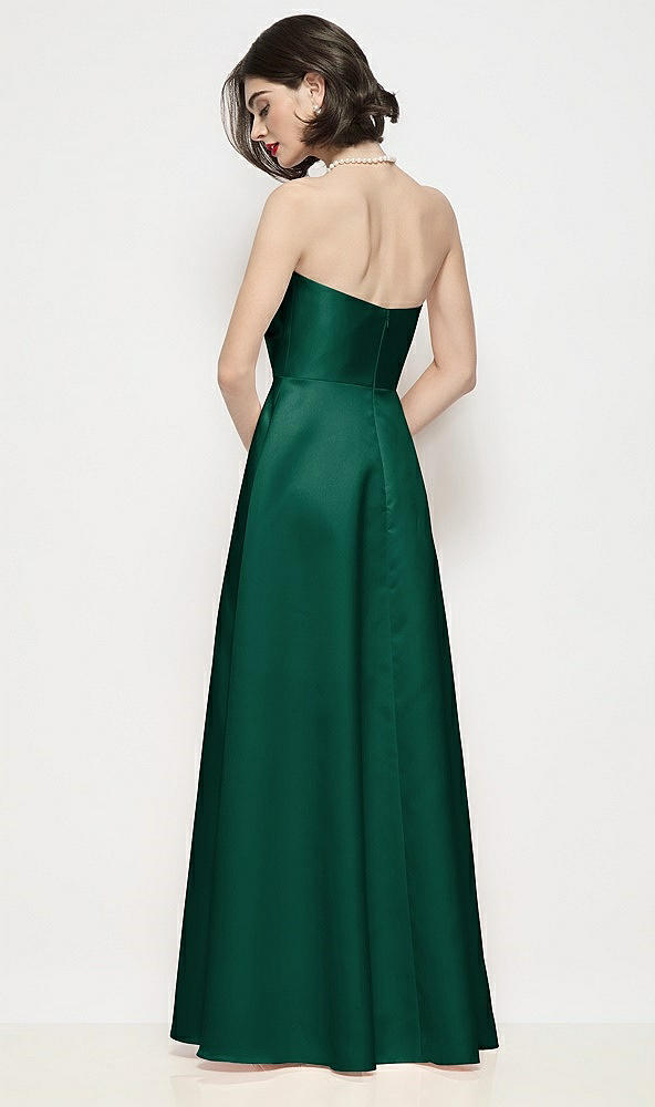 Back View - Hunter Green Strapless Pleated U-Wire Satin Maxi Dress with Semi Circle Skirt