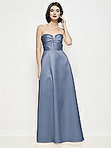 Front View Thumbnail - Larkspur Blue Strapless Pleated U-Wire Satin Maxi Dress with Semi Circle Skirt