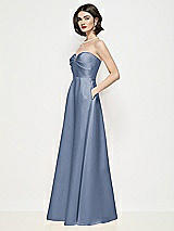 Side View Thumbnail - Larkspur Blue Strapless Pleated U-Wire Satin Maxi Dress with Semi Circle Skirt