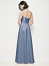 Rear View Thumbnail - Larkspur Blue Strapless Pleated U-Wire Satin Maxi Dress with Semi Circle Skirt