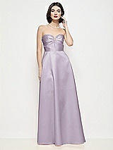 Front View Thumbnail - Lilac Haze Strapless Pleated U-Wire Satin Maxi Dress with Semi Circle Skirt