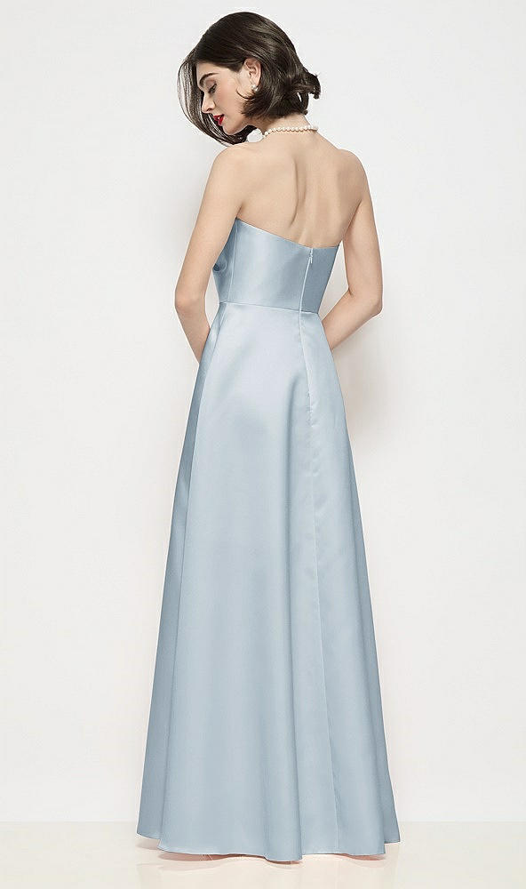 Back View - Mist Strapless Pleated U-Wire Satin Maxi Dress with Semi Circle Skirt