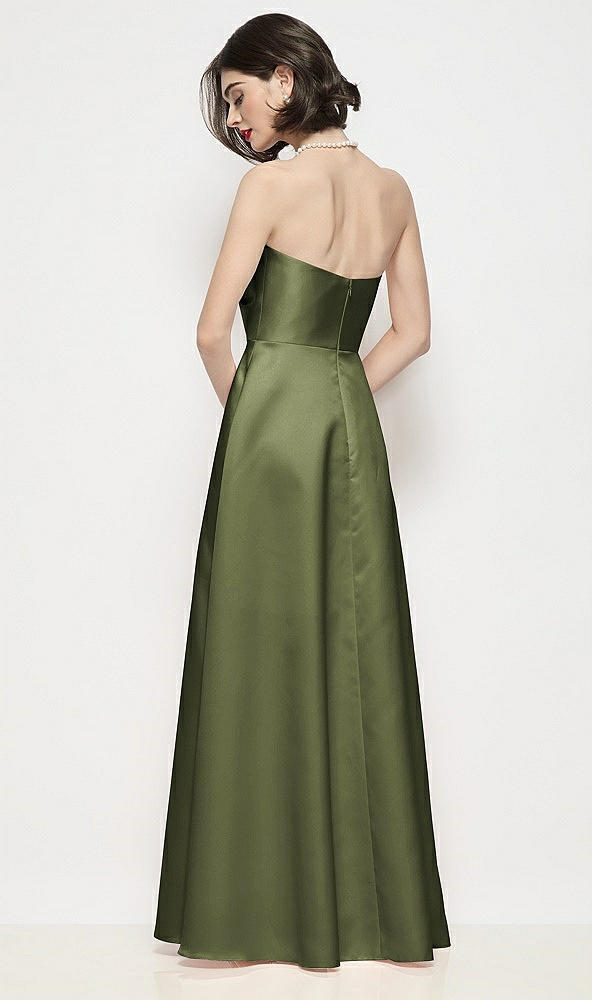 Back View - Olive Green Strapless Pleated U-Wire Satin Maxi Dress with Semi Circle Skirt
