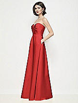 Side View Thumbnail - Poppy Red Strapless Pleated U-Wire Satin Maxi Dress with Semi Circle Skirt
